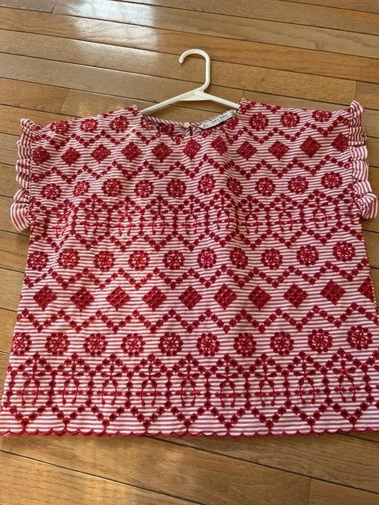 Zara Striped Eyelet Boxy Style Top - Picture 11 of 15